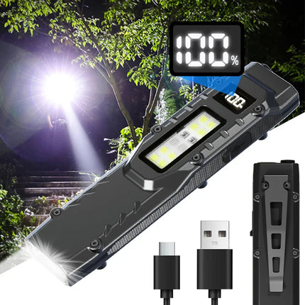EDC Tactical Flashlight,1100Lm Rechargeable Led Flat Flashlight w/Clip & Digital Display,Pocket Flashlight For Camping Emergency