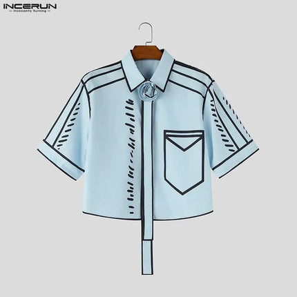 INCERUN Men's Shirt Printing Lapel Short Sleeve Flower Casual Men Clothes Streetwear Summer 2026 Fashion Crop Tops For Man S-5XL