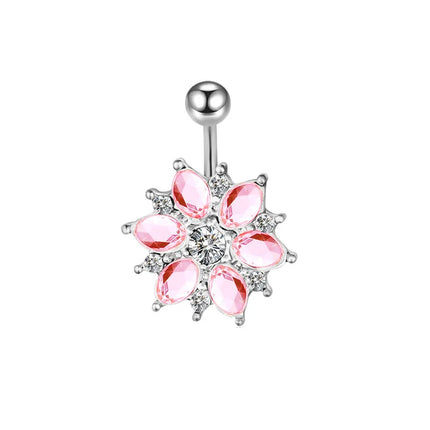Pink Heart Shaped Navel Ring Ornament Water Drop 14G Belly Button Piercing Barbell Pendant Belly Nombril Piercing Women Jewelry
