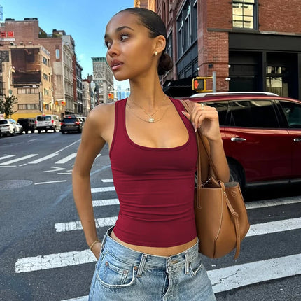 Hugcitar 2025 Summer Solid Straps Sexy Slim Crop Tank Top Women Casual Y2K Clothes Streetwear Party Sport Festival Wholesale