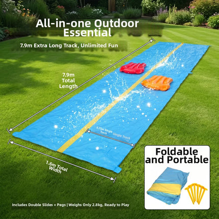 Extra Long Double Lane Inflatable Water Slide 2 Person Large Size Outdoor Backyard Pool Summer Water Play Toy for Family
