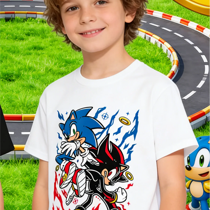 Sonic &Shadow Kids Graphic T-Shirt,Game Character Short Sleeve Cotton Tee for Boy Girl,Soft Breathable Top,Birthday/Holiday Gift