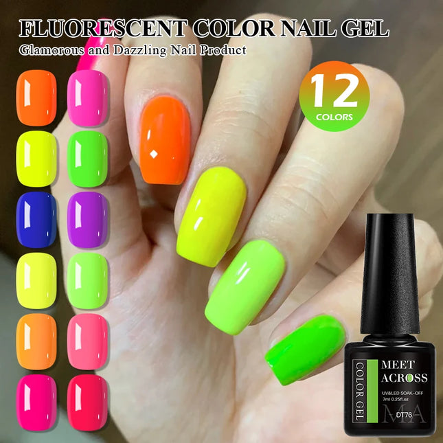7ml MEET ACROSS Fluorescent Color Nail Gel Polish Are Suitable For Fashionable Nail Art Spring And Summer Gel Valentine'S Day