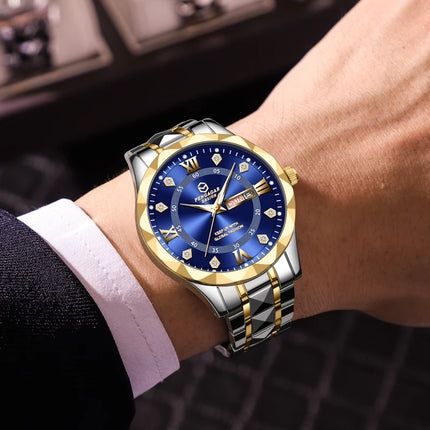 PAAZOMU Luxury Fashion Man Clock Top Business Waterproof Luminous Date Week Men's Watches Quartz Stainless Steel Men Wristwatc