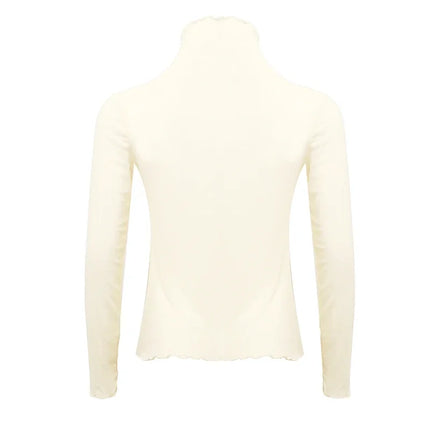 Sexy Women T Shirt See Through Transparent Mesh Tops Long Sleeve Sheer Slim Ladies Solid Turtleneck Silk T-Shirt Lace Crop Top
