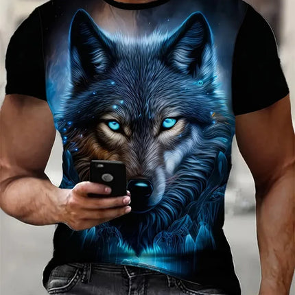 Men's 3D Wolf Print T-Shirt Casual Round Neck Short Sleeve Shirt Breathable and Comfortable Fabric Men's Street Outdoor Clothing