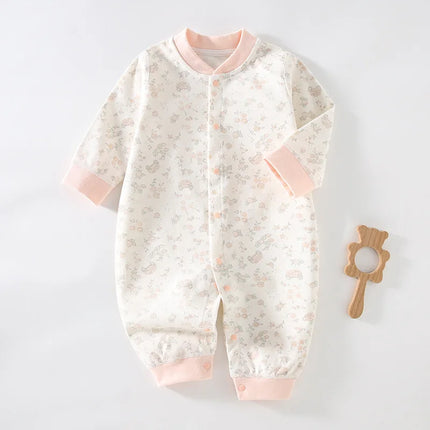 2026 Newborn Baby Romper Spring Autumn 0-24M Girl Boy Cotton Onesie Infant Cartoon Print Soft Breathable Sleepwear Kids Clothing
