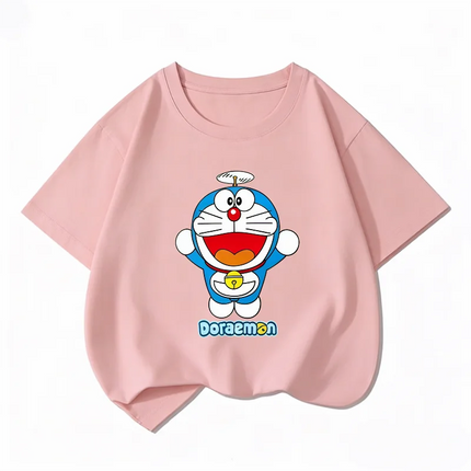 Potdemiel Summer New Doraemon Children's 100% Cotton T-Shirt, Boys and Girls, Casual, Comfortable, Breathable Children's T-Shirt