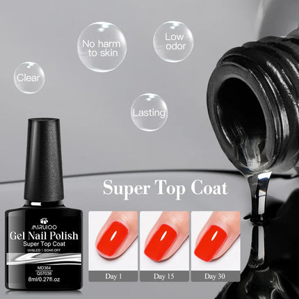 8ml Glass Super Top Coat Nail Gel Long-Lasting Shine for 45 Days+ LED Curing No-Wipe Ultra Bright Durable Wear Resistant Vernis
