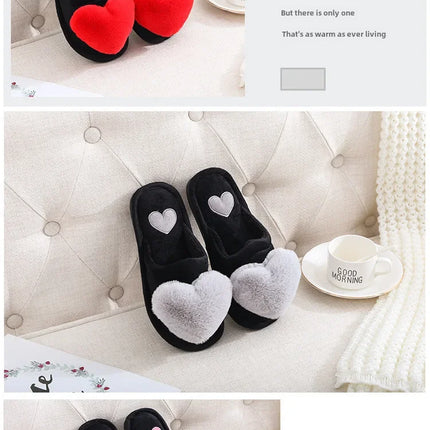 Autumn/winter Warm Cotton Slippers Women's Cartoon Peach Heart Design Floor Anti-slip Home Slippers For New Mothers