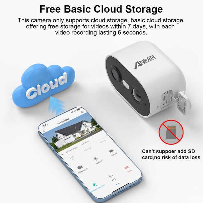 ANRAN 2K Rechargeable Battery Camera 2.4G WiFi Camera Wireless Home Surveillance Security Cameras PIR, IP65, works with ANRAN app