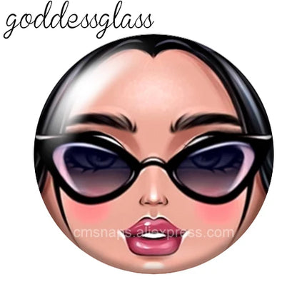 Matryoshka Doll Face Girl Sunglasses 12mm/18mm/20mm/25mm Round photo glass cabochon flat back Making findings Jewelry