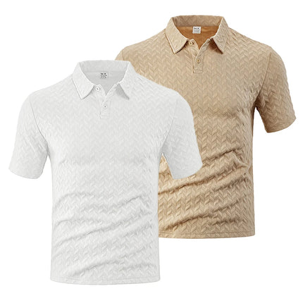 Men Textured Jacquard Polo Shirt Short Sleeve Loose Fit Versatile Daily Street Vacation Leisure Summer Casual Tops