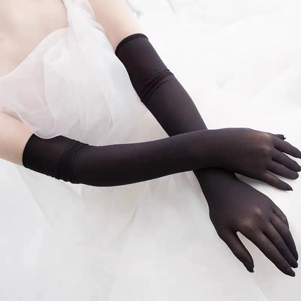 Sexy Lace Thin Transparent Hollow Breathable Long Gloves Seamless High Elasticity Solid Women Man White Black Stocking Gloves