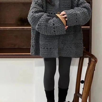 Girls' Autumn Winter Sweater 2025 New Korean Fashionable Children's Solid Color Long Sleeve Single-Breasted Knitted Hollow Out