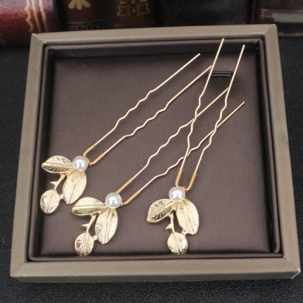 3PCS Bridal Wedding Hair Accessories Gold Color Leaf Hair Pins Clips for Women Jewelry Bride Headpiece Headwear Headdress Gifts