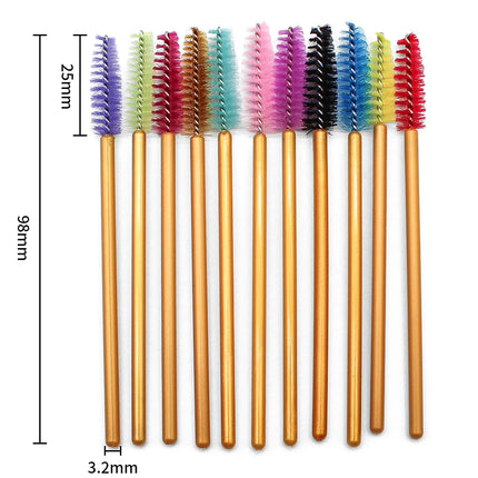 50Pcs Disposable Eyelash Makeup Brush Mascara Wands Gold Mini Eye Lash Brushes Short Eyebrow Comb Eyelashes Extension Tool