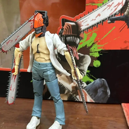 Chainsaw Man Denji Articulated Action Figure Boxed Collectible Pvc Model 16cm White Open Shirt Anime Statue For Adult Collection