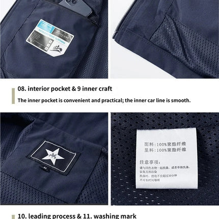 Outdoor workwear jacket Men's breathable lightweight top  Spring and Autumn thin high-end solid color stand-up collar vest