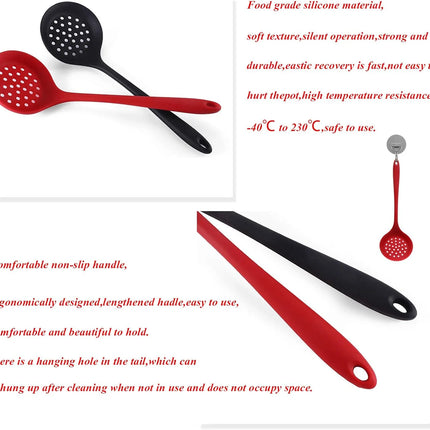 Silicone Skimmer Spoon Non-Stick Cooking Slotted Colander Spoon Skimmer Strainer Kitchen Sink Ladle Strainer Silicone Filter