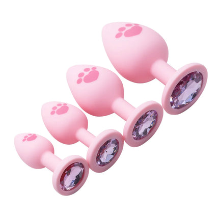 Pink Silicone Anal Plug for Woman 4 Sizes Cat Paw Pattern Smooth Surface Butt Plug Crystal Base Sex Toys For Woman Anal Dildo