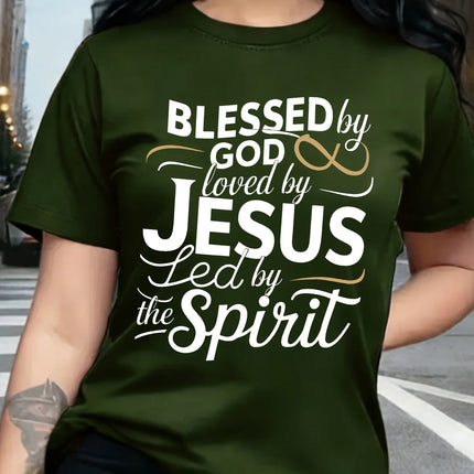 Blessed By God Loved By Jesus Women's Tee - Christian Faith Green Top