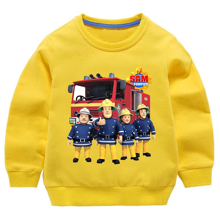 Children's Pure Cotton Hoodie Fireman Sam Boys Girls Long Sleeve Tshirt Pullover Kids Sprunky Cartoon Sweatshirt Kids Outerwear
