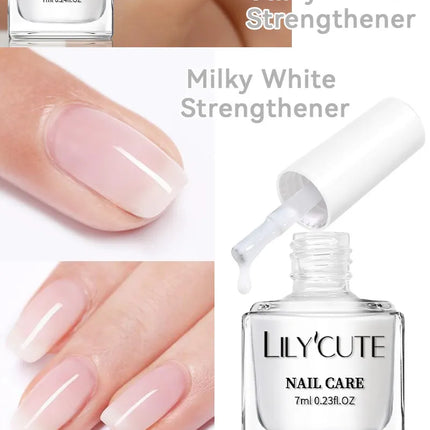 LILYCUTE 7ML Nail Care Polish Milky White Pink Strengthener Effect Long Lasting Care Polish Varnish Fast Drying No Need Lamp