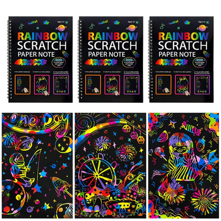 Rainbow Scratch Paper Note Children's Art Book Black DIY Rainbow Art Paper Card Neon Scratch Book Color Drawing Scratch Book