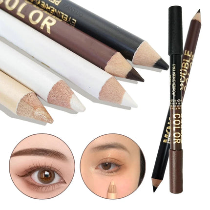 Mulitfuntional Two-Tone Black White Wood Eyeliner Pencil Pearl Highlighter Makeup Pen Brown Eyebrow Draw Lower Eyelash Cosmetics