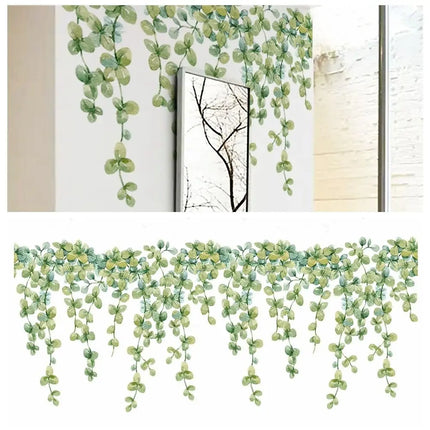 Home Decoration Gift Green Plant Vine Wall Stickers Eucalyptus Leaves Decal Self-adhesive Mural Art Bedroom Ornament