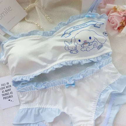 Sanrio new Cinnamoroll Kuromi Japanese kawaii girl underwear set cute loli student no steel ring bra tube top peripheral