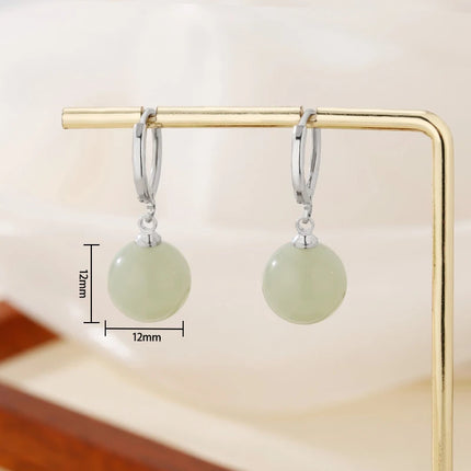 PANJBJ 925 Sterling Silver Jade Drop Earring for Women Zircon Round  Classic Grace Ethnic Jewelry Anniversary Gift Dropshipping