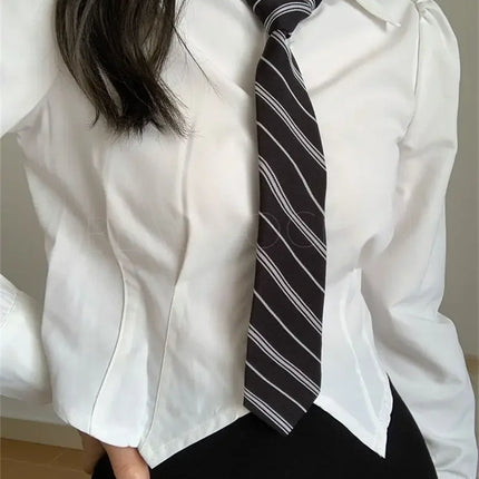 Slimming Preppy Style White Long Sleeve Shirt For Women New Season Japanese Style JK Uniform Bow Tie Waist-Fitted Blouse