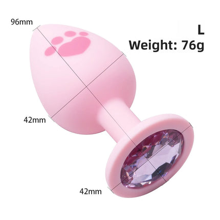 Pink Silicone Anal Plug for Woman 4 Sizes Cat Paw Pattern Smooth Surface Butt Plug Crystal Base Sex Toys For Woman Anal Dildo