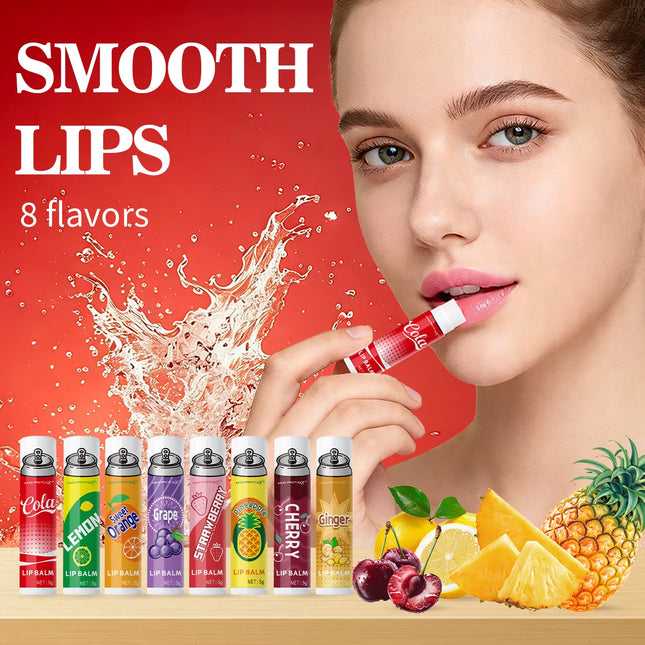 8PCS Soda-Inspired Lip Balm Set, Long-Lasting Moisture & Anti-Chapping, 8 Scents, Ideal for Daily Use & Holiday Gift Giving