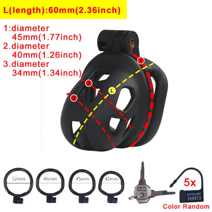 Black or Pink Male Penis Cage Chastity Cage Lock Device w/4 Rings Virginity Device 5 Sizes