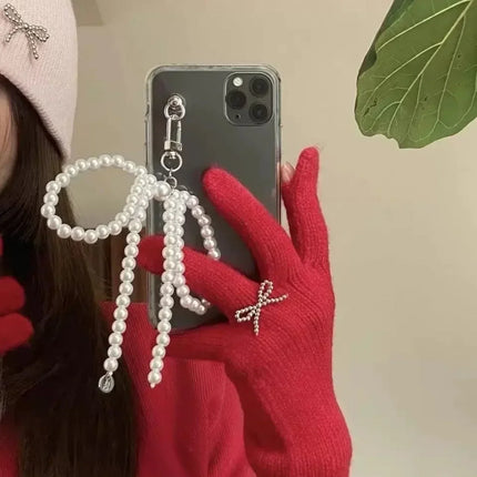 2025 New Korean Sweet Pearl Bow Keychain Heart Pendant Keyring Y2K Aesthetic Key Holder for Girls Bag Pendant Accessories
