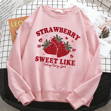 Strawberry Fashion Womens Solid Hoodies Basic Warm Fleece Sweatshirt Soft Breathable O-Neck Pullover Casual Female Clothes