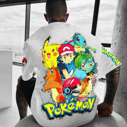 Summer Anime Pokémon Cosplay T-Shirt Cotton Short Sleeve Tops Casual Loose Retro T-Shirt Men Women Family Matching Outfits Tops