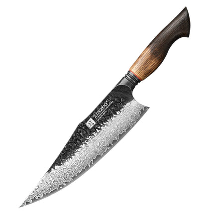 XINZUO 1-6-Piece Damascus Knife Set 67-Layer Steel White Oak Red G10 Handles Paring Utility Cleaver Santoku Bread Knife