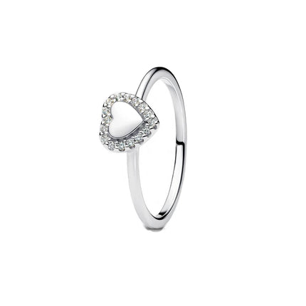 fashion 925 Sterling Silver Oval Cut Zirconium&Heart-Shaped&Double Ring&Bubble Bead Ring Golden Temperament Jewelry