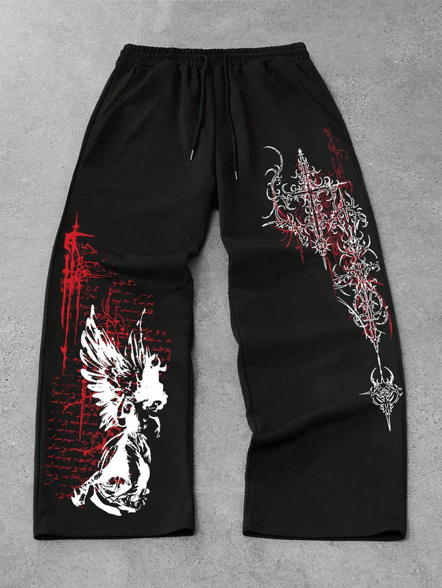 2026 Trendy New Y2K Gothic Thorn Printed Pants Men's and Women's Running Pants Retro Rock Straight Pants Fashion Street Casual