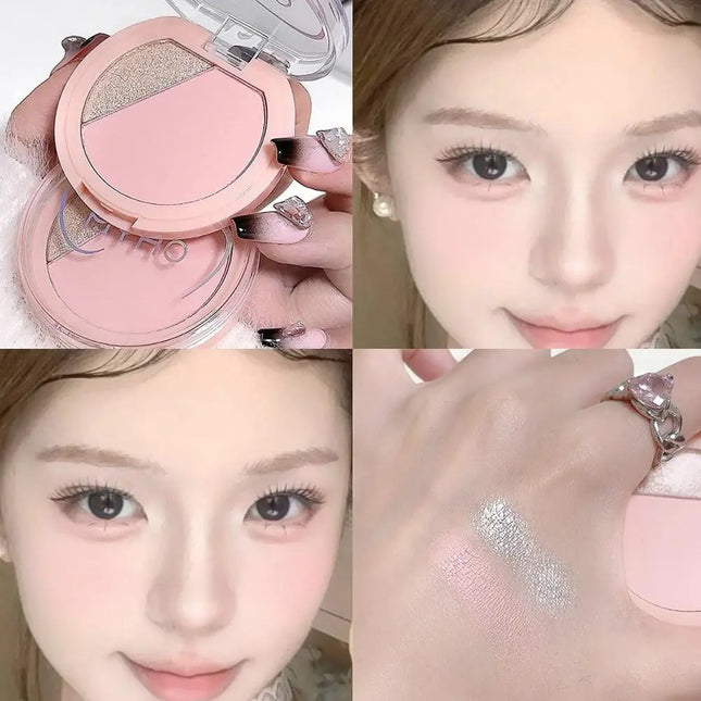 2 Color Blush Matte Shiny Natural Cheek Color Brightening Face Waterproof Facial Contouring Makeup Blusher Powder Rouge Makeup