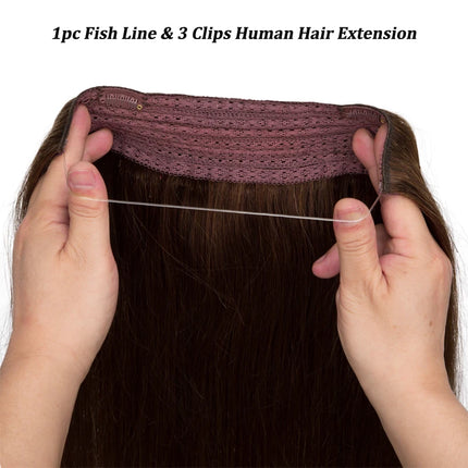 Straight Fishing Line Human Hair Extensions Clip in Hair Extension Human Hair Transparent Wire Halo Hair Extensions for Women