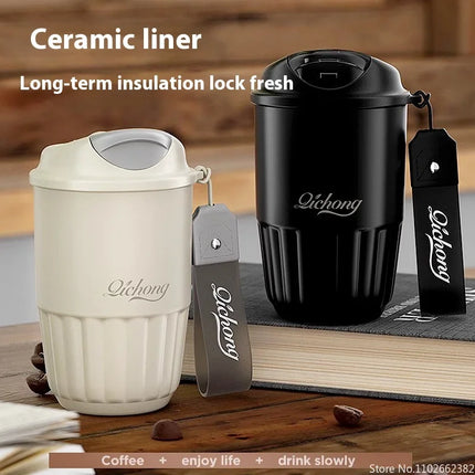 410ML Ceramic Liner Thermos Coffee Cup Travel Coffee Mug Vacuum Insulated Thermos For Coffee Thermal Cup Tumbler Christmas Gift