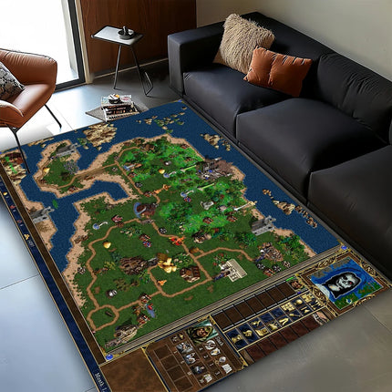 3D HOMM3 Heroes of Might and Magic Map Treasure Chest Retro Game Carpet Rug for Living Room Bedroom Home Sofa, Non-slip Floor Mat