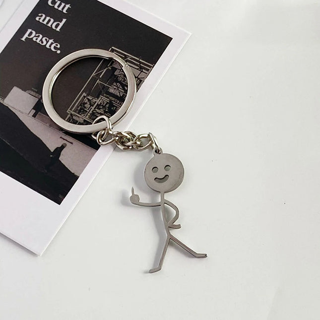Funny Matchstick Men Keychain Middle Finger Heart to Heart Car Bag Pendant Key Ring Jewelry Couple Friend Gifts Wholesale