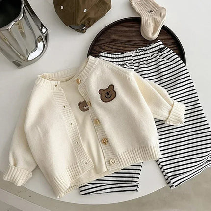 2025 Autumn New Cute Bear Knitted Baby Clothes for 1-7Y Korean Kids Cardigan Sweaters Baby Girls Boys Warm Outerwear Jacket