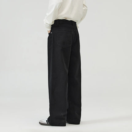 100％ Cotton Men's Baggy Straight Jeans Comfortable Soft Casual Pants Fashion Korean White Brown Denim Trousers Male Clothing